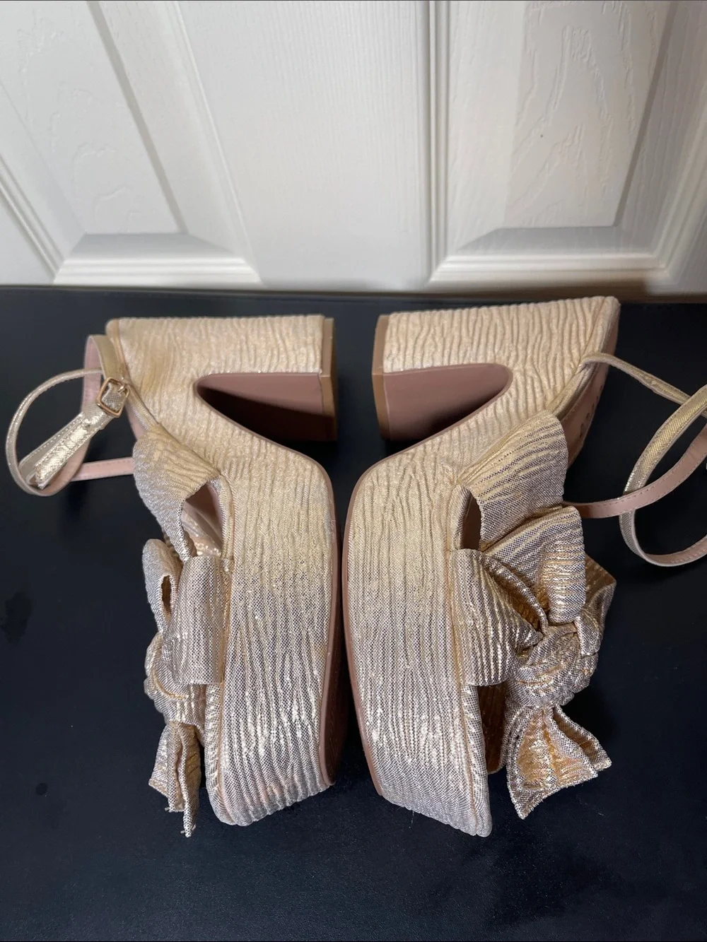 ARULA Shimmery Rose Gold Platform Knot-Front Sandals